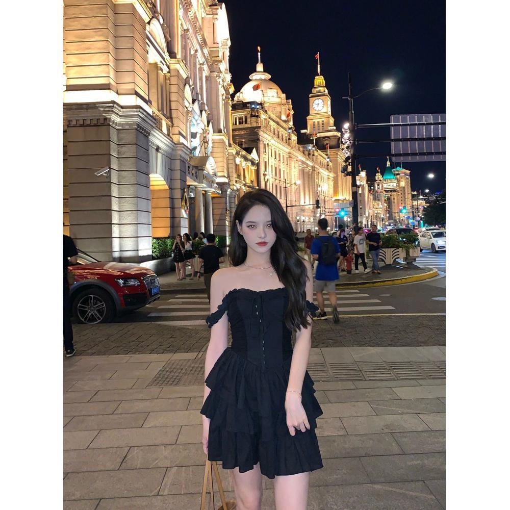 Ballet waist suspender dress women's summer short cake small black dress small princess tutu