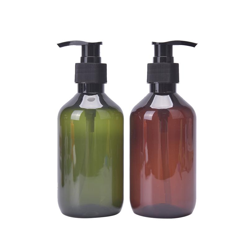 Bernsteinfarbene Plastik Leere Quetschflasche mit Schwarzem Lotionspender Probenbehälter