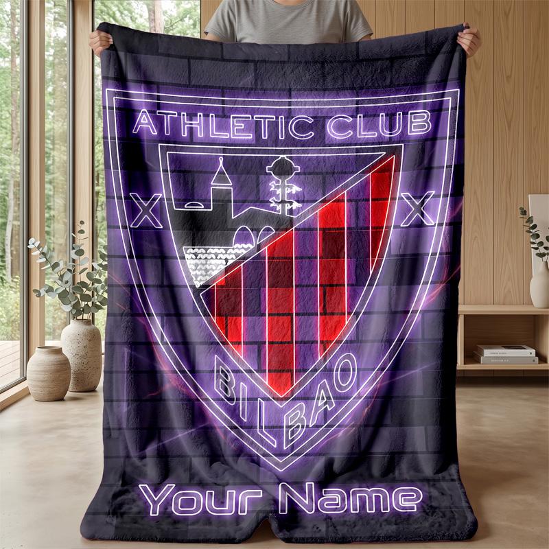 Custom Text Flannel Throw Blanket, Lightweight Cozy Bed Sofa BlanketAthletic Bilbao FC