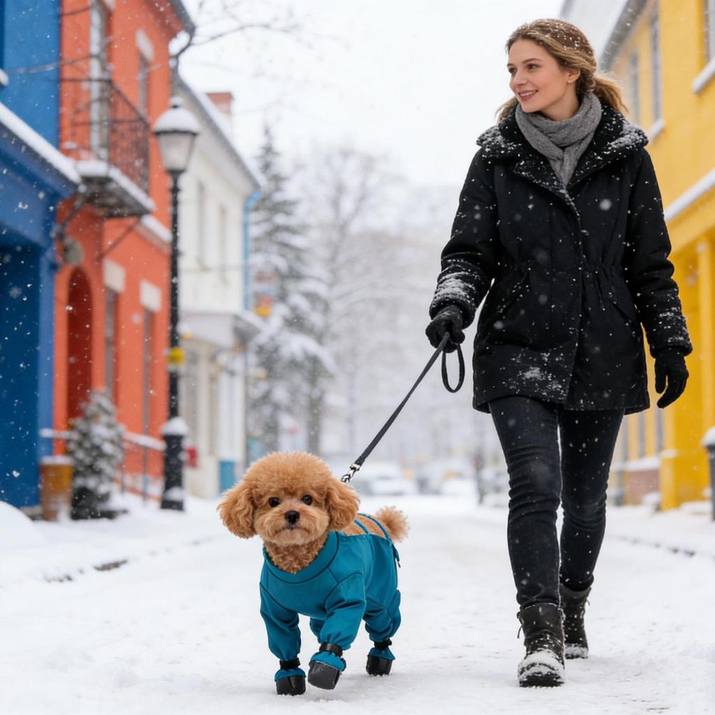 Dog Winter Coat Adjustable Waterproof Pants Reflective Strips Dog Suspenders Boots for Outdoor Winter Camping Hiking Walking