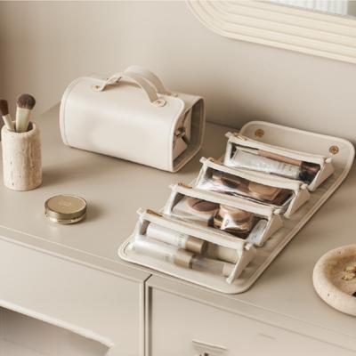 4-in-1 Detachable Makeup Bag, Large Capacity Roll-up Travel Cosmetic Organizer, Portable Hanging Toiletry Storage Bag for Women