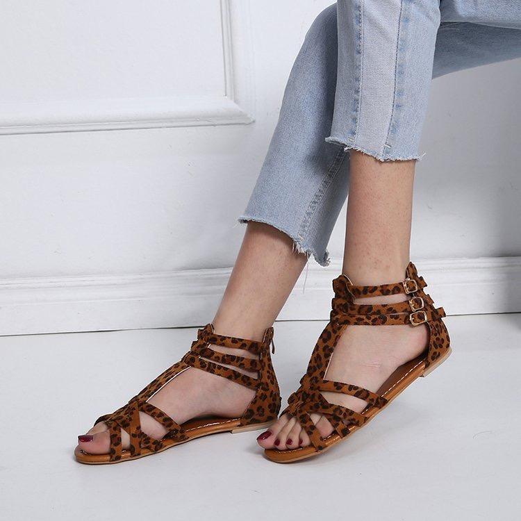 Women's Sandals 2026Summer New Rome Sandals Designer Leopard-print Sandals for Women Flat Sandal Casual Open Toe Beach Sandalias