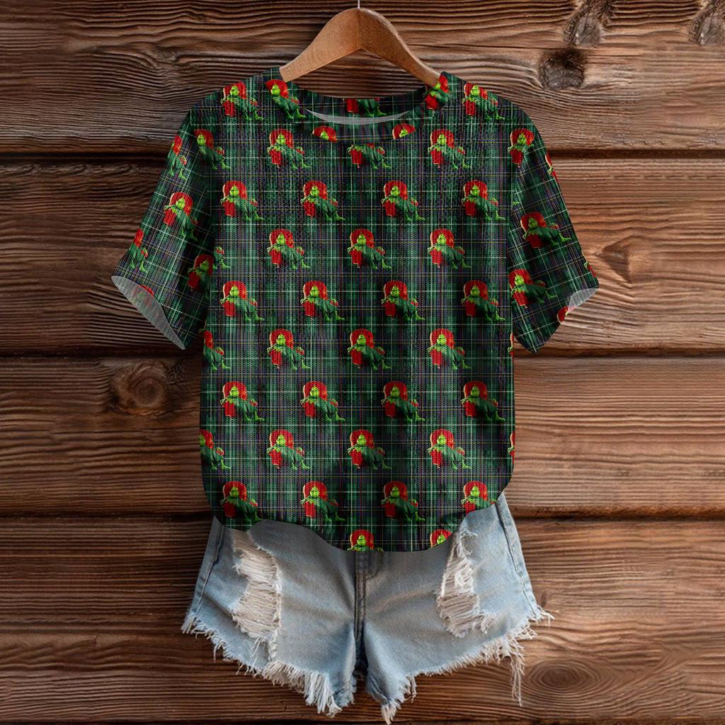 Women's Cute Sweater Knitted Fashion Casual Round-neck Short-sleeved  Cozy Print Top