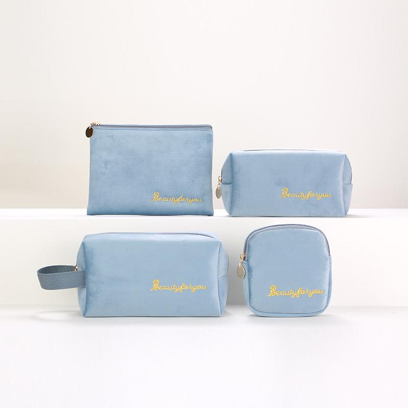 Velvet Makeup Bag Set: High-Capacity, Four-Piece Luxury Cosmetics Storage