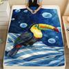 1PC Toucan Watercolor Print FlAannel Blanket, High Quality Comfortable for All Seasons, Home Decor, Warmth and Comfort