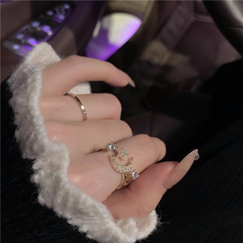 Korean Niche Design: High-End Luxury Zircon Temperament Ring with Real Gold Plating - Eco-Friendly