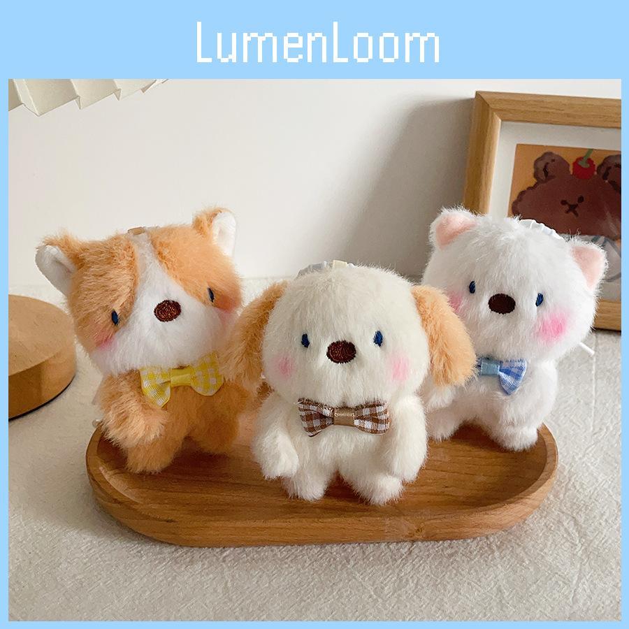 Cute Puppy Plush Doll With Short Fur And Bowtie For Backpack Decorations