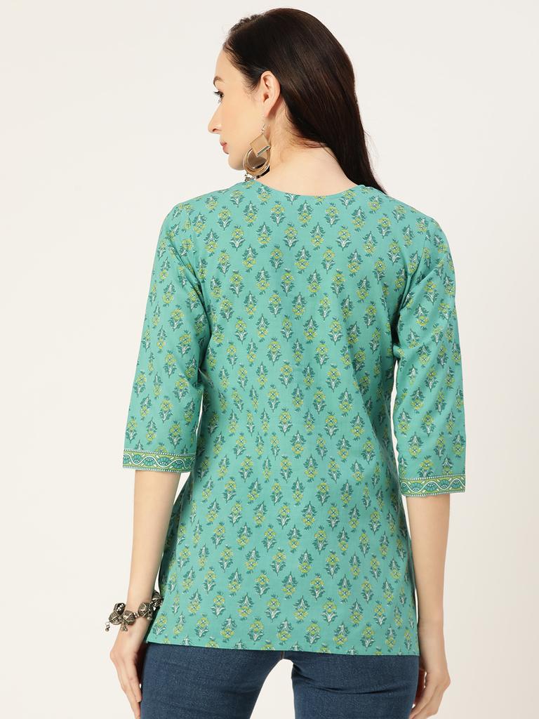 Sea Green Printed Cotton Kurti