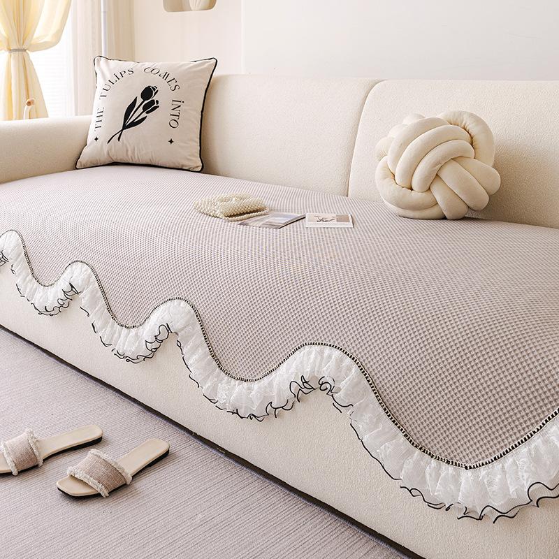 French Cream Wind Cooling Sofa Cushion  New Straight Row One-Piece Combination Sofa Seat Cushion Fixed Cover