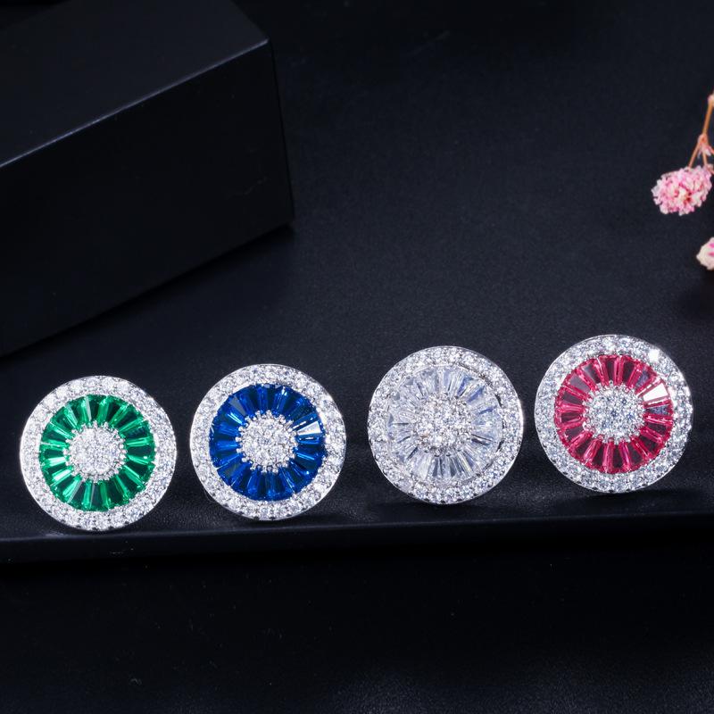 Stud Earrings, Small Round Ladder Square Zircon Densely Inlaid Exquisite Disc Earrings, Earrings.