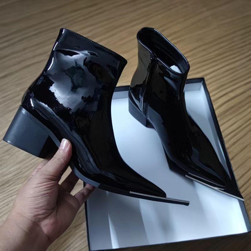 

Women s British Style Chunky Heel High-Heeled Iron-Toe Pointed Short Boots with Side Zip - Trendy Retro Western Cowboy Height-Boosting Footwear. 40 чорний