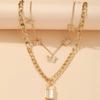 New Personalized Golden Butterfly Pendant Necklace, Creative Lock Pendant Stacked with Multi-layer Collarbone Chain for Women