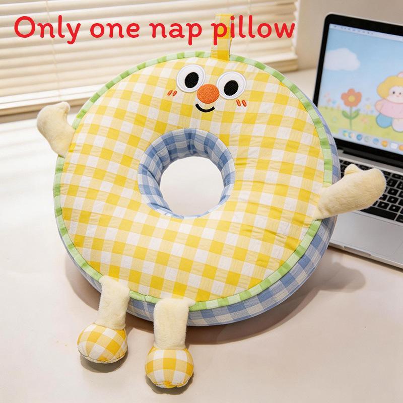 Style Round Grid Nap Pillow Office Rest Cushion With Embroidered Fabric For Home Use