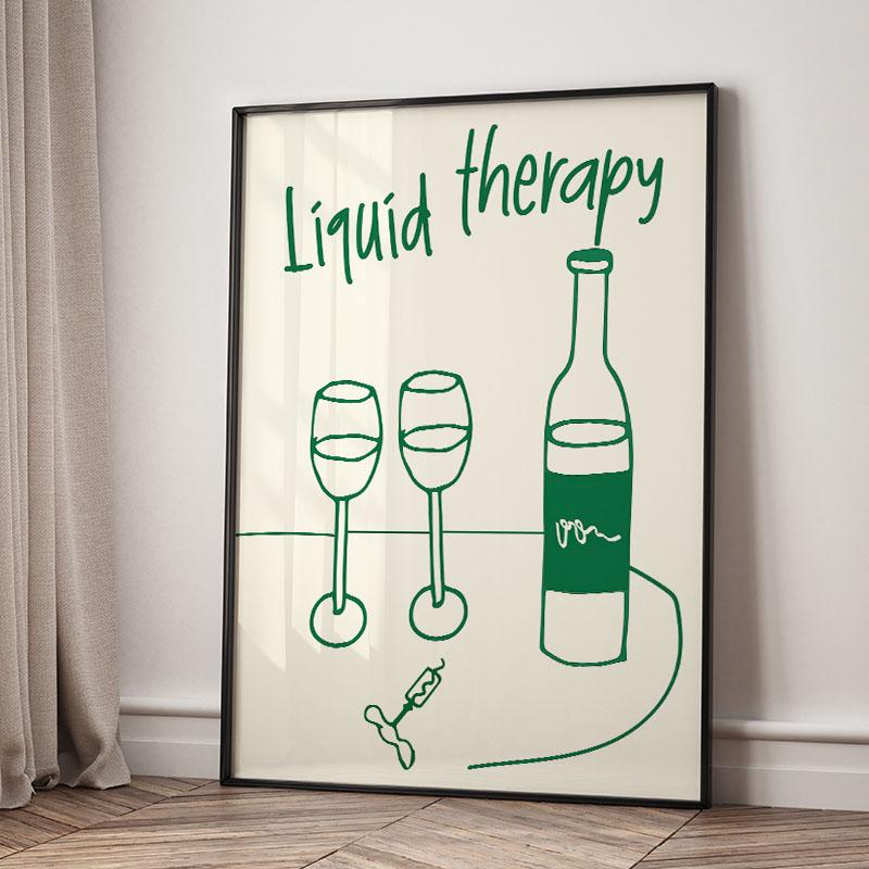 Red Hand Drawn Dining With Wine And Crab Coffee Modern Food Wall Art Canvas Painting Abstract Poster Hotel Bar For Kitchen Decor