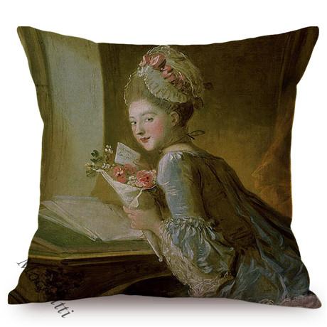 Woman In Love Vintage Oil Painting Art Pillow Case Beautiful Girl Reading Love Letter Sofa Decorative Cushion Cover Cojines