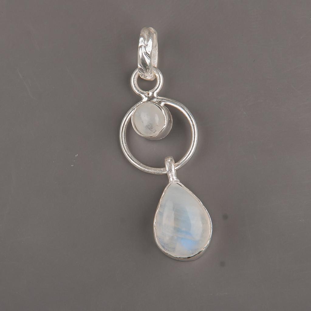 Piatră prețioasă Piatra Lunii Curcubeu Bijuterii Argint Sterling 925 Pandantiv Făcut Manual 1,80" PP-10-23
