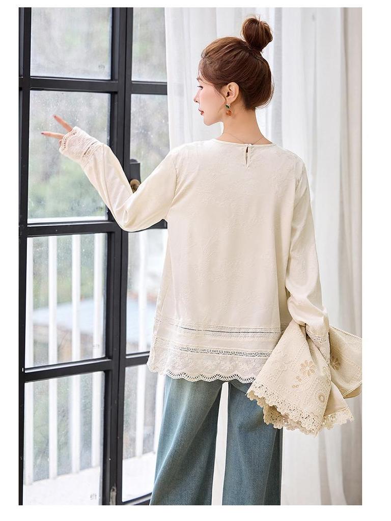 Spring 2025 Women's Lace Patchwork Shirt and Embroidered Cardigan Vest Set