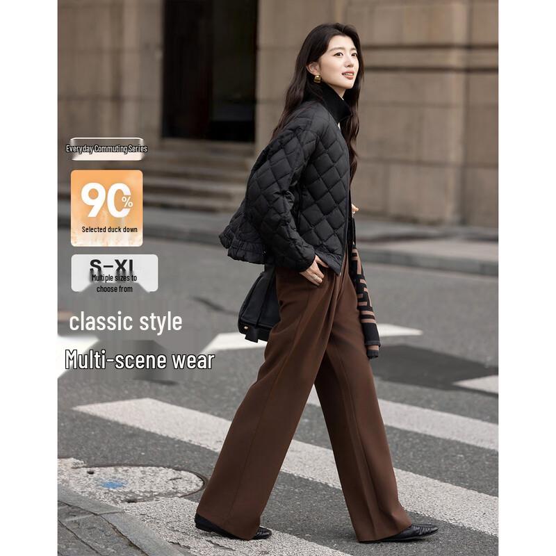 Demana Women's 90% Duck Down Matte Stand Collar Ruffle Hem Jacket