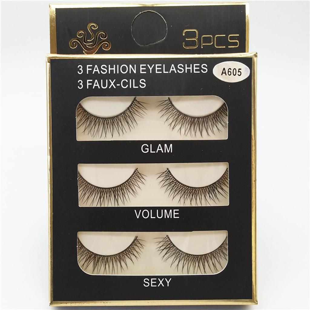 3Pairs Fashion False Eyelashes Long Lashes Extension Natural Looking Fake Eyelashes for Women Girls Party Daily Makeup