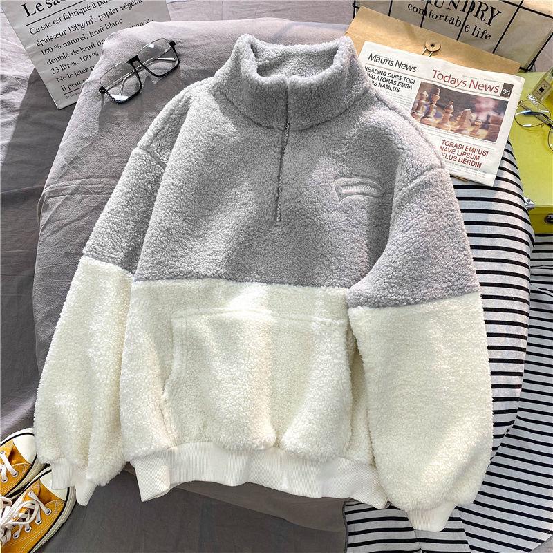 Sweatshirt for Women Thickened Fleece Cotton Loose Oversized Comfortable High Neck Casual Pullover Top Sweatshirt