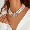 European & American Multi-Layer Imitation Pearl Star Diamond Clavicle Chain Necklace for Women