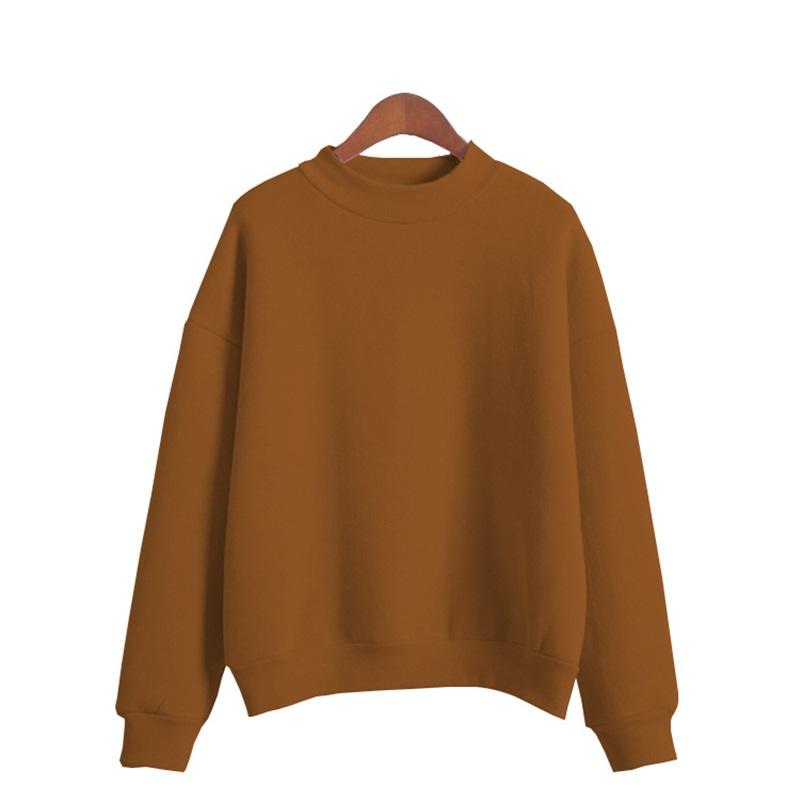 Solid Color Small High Neck Loose Casual Plus Velvet Long Sleeved Top