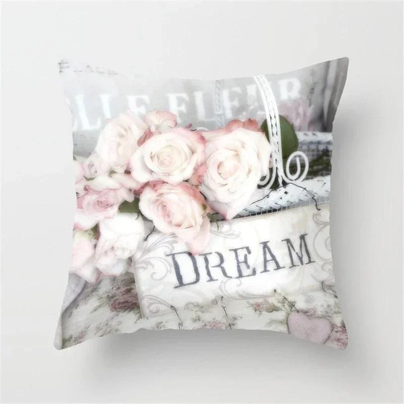 Nordischer Stil Heimdekoration Rose Blume Kissenbezug Kissen Sofa Bett Auto Kissenbezug
