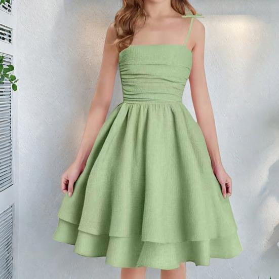 Rochie de vară în linie A cu bretele spaghete, Rochie midi festivă fără mâneci pentru fete, Rochie de petrecere de prințesă pentru 8-14 ani