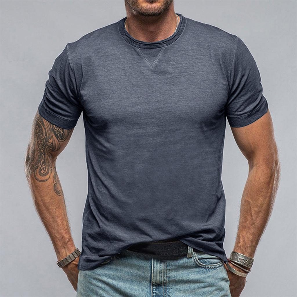 Men's Summer Solid Round Neck Short Sleeved T-shirt