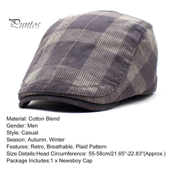 Driver Cap Newsboy Retro Plaid Thick Soft Breathable Keep Warm Cabbie Comfortable Autumn Winter Men Beret Flat Hat for Hunting