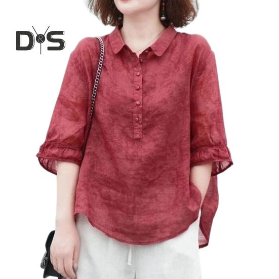 

Женская рубашка с лацканами и пуговицами, вырез с половиной рукавом, пуловер, топы с жаккардовым принтом, однотонные свободные тонкие рубашки, топы 3XL красный