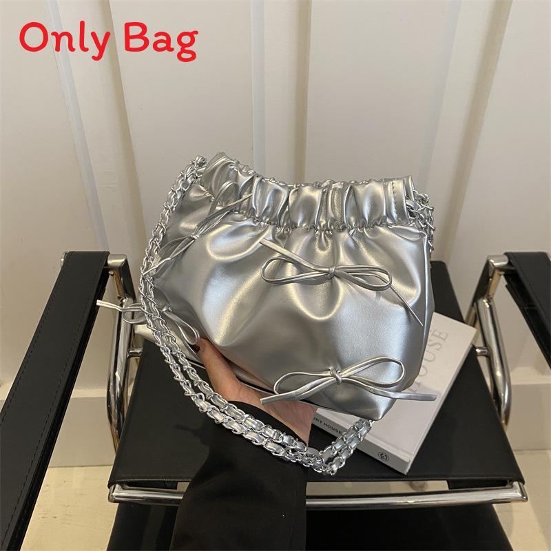 

Pu Water Bucket Bag For Women With Magnetic Closure And Inside Phone Pocket For Casual Daily Use серебряный