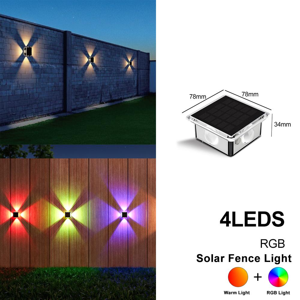 4LED Solar Fence Lights Garden Up/Down Lighting Solar Wall Lights Outdoor Waterproof  Warm RGB Light Solar Powered Ambient Light