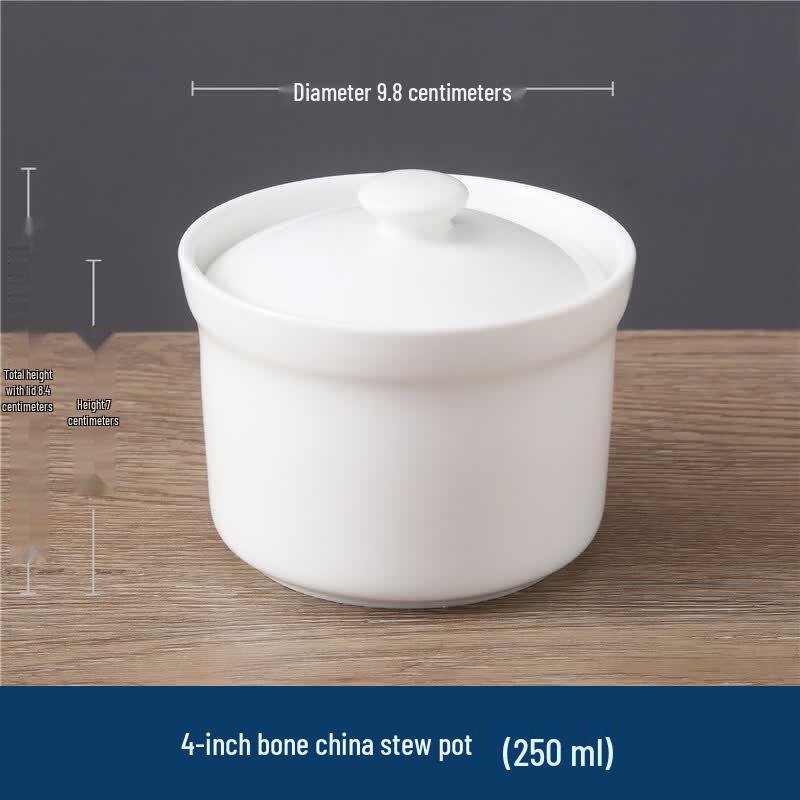 4-inch Bone China Stewing Bowl with Spoon