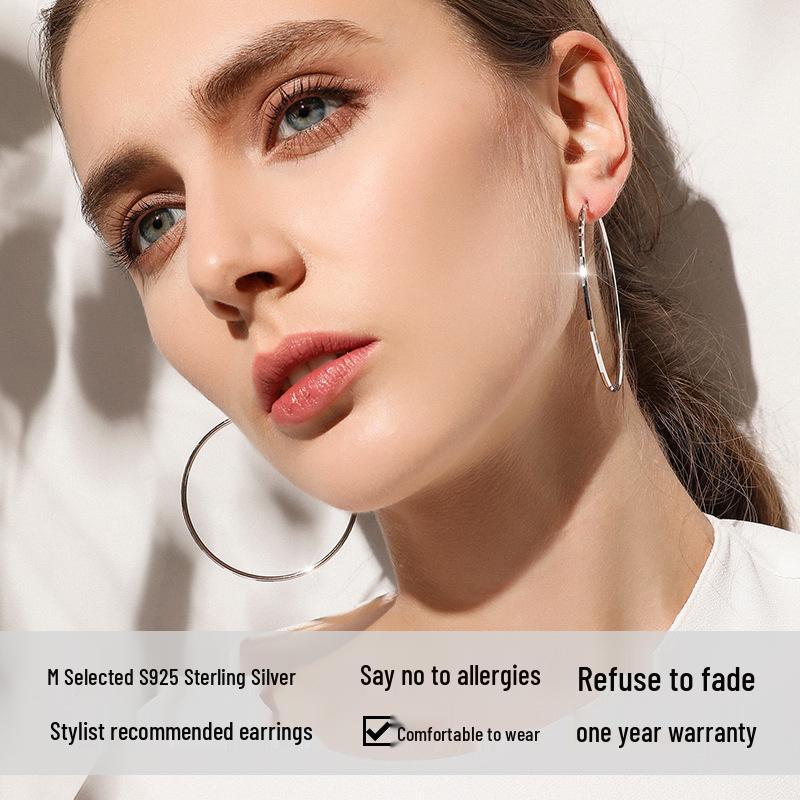 Trendy 2021 Silver Needle Earrings - Korean Style, Large Round Hoop, Bamboo Section