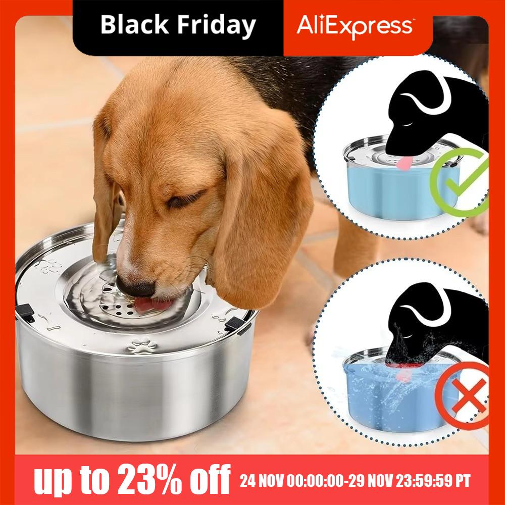 Stainless Steel Dog Water Bowl Anti-Splash Anti-Spill Pet Water Feeder Portable Non-Slip Base Dog Water Dispenser Travel