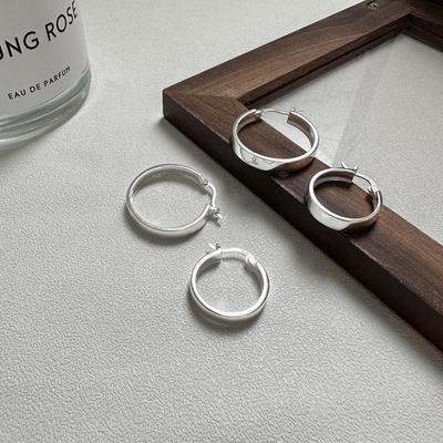 Boucles d'oreilles créoles rondes texturées en argent sterling S925 de style coréen