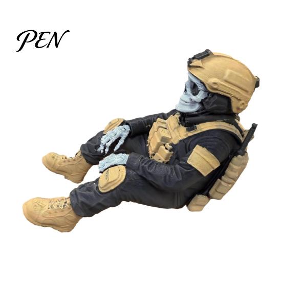 PLA Resin Soldier Model Skeleton Hero Shelf Sitter Ornament, 3D Printed Figurine, Tactical Gear Display Stand Gothic Warrior Sitting Statue