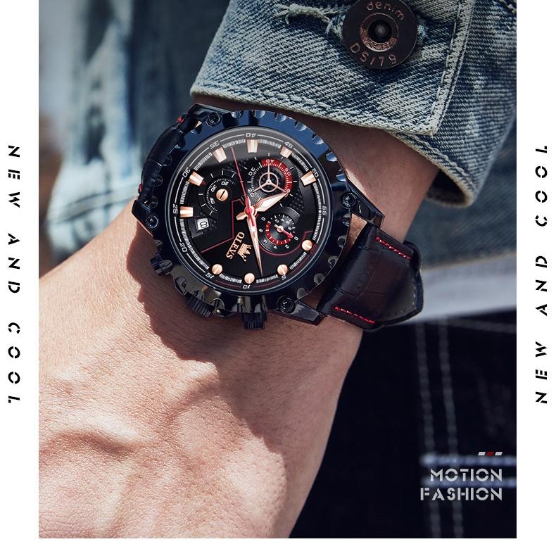 OLEVS Merkeklokke lysende stor urskive multifunksjons herreklokke herreklokke