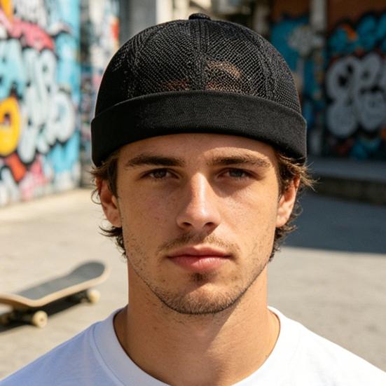 Brimless Melon Skin Hat, Elastic Edges 360 Degree Ventilation Summer Hat, Lightweight Breathable Mesh Cap for Men Women