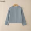ZANZEA Women Casual Round Neck Solid Color Long Sleeve Cardigan Blouse