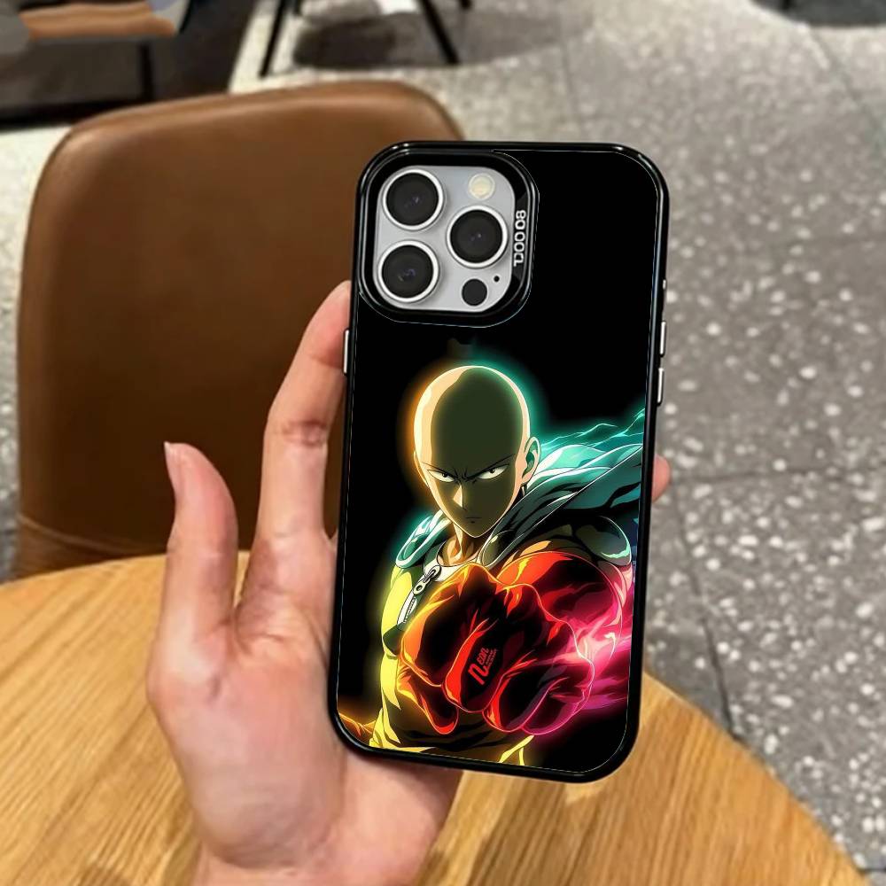 Funny One Punch M-Man Phone Case For iPhone17,16,15,14,13,12,11 Plus,Pro Max Colored Silver Plated Inside Cover