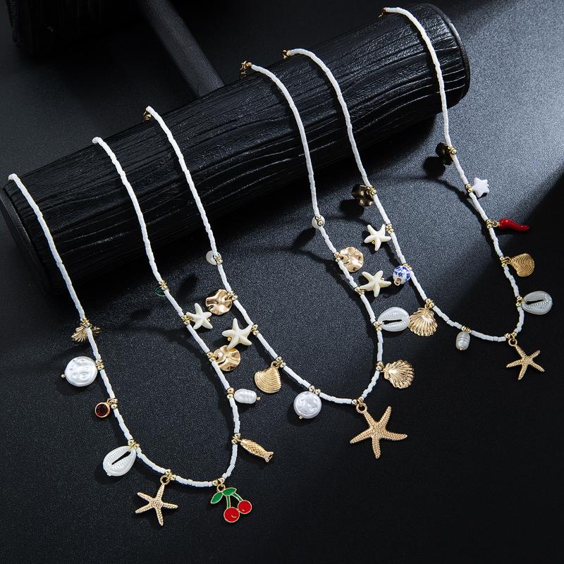Böhmische Strandmuschel Halskette Imitationsperle Seestern Muschel Anhänger Halskette Schmuck