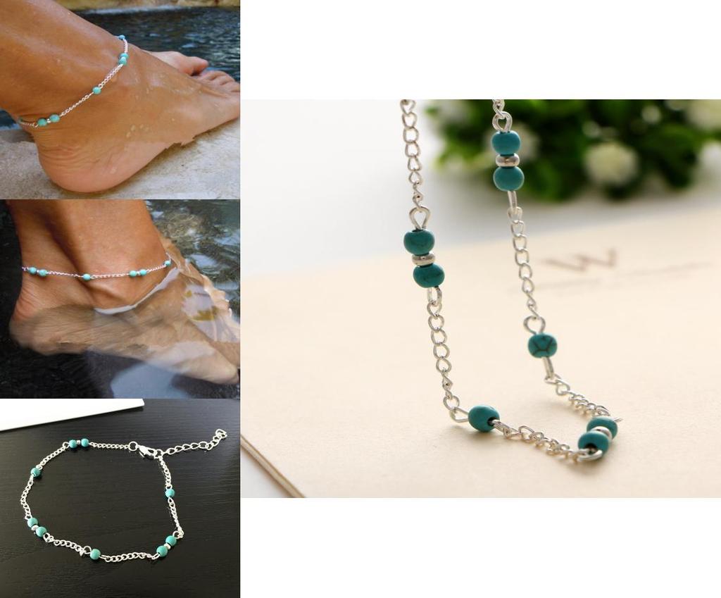 Geometric Style Foot Jewelry With Handmade Turquoise Beads For Travel Gift