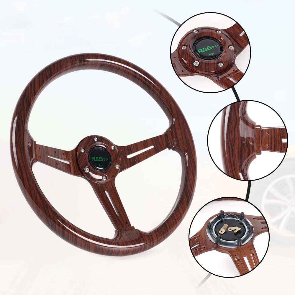 MUTEKI Car Steering 350mm Lightweight ABS Replacement for Cars and Deep Cone Steering Wheel with Horn Universal Fit Wheel, Diameter, Material, Games,