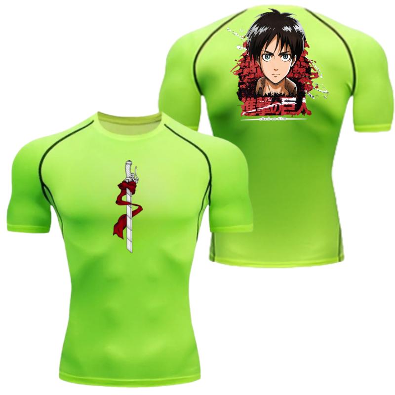 Eren Yeager Graphic Compression Shirts for Men Gym Workout Running Summer Athletic Quick Dry Tees Tops Short Sleeve Rash Guard