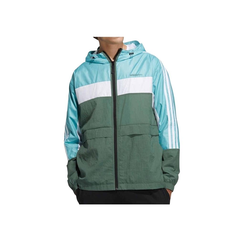 Adidas Neo Logo Bestickte Gestreifte Colorblock Zip-Up Hoodie Jacke Herren Jacke Blau Grün H57440