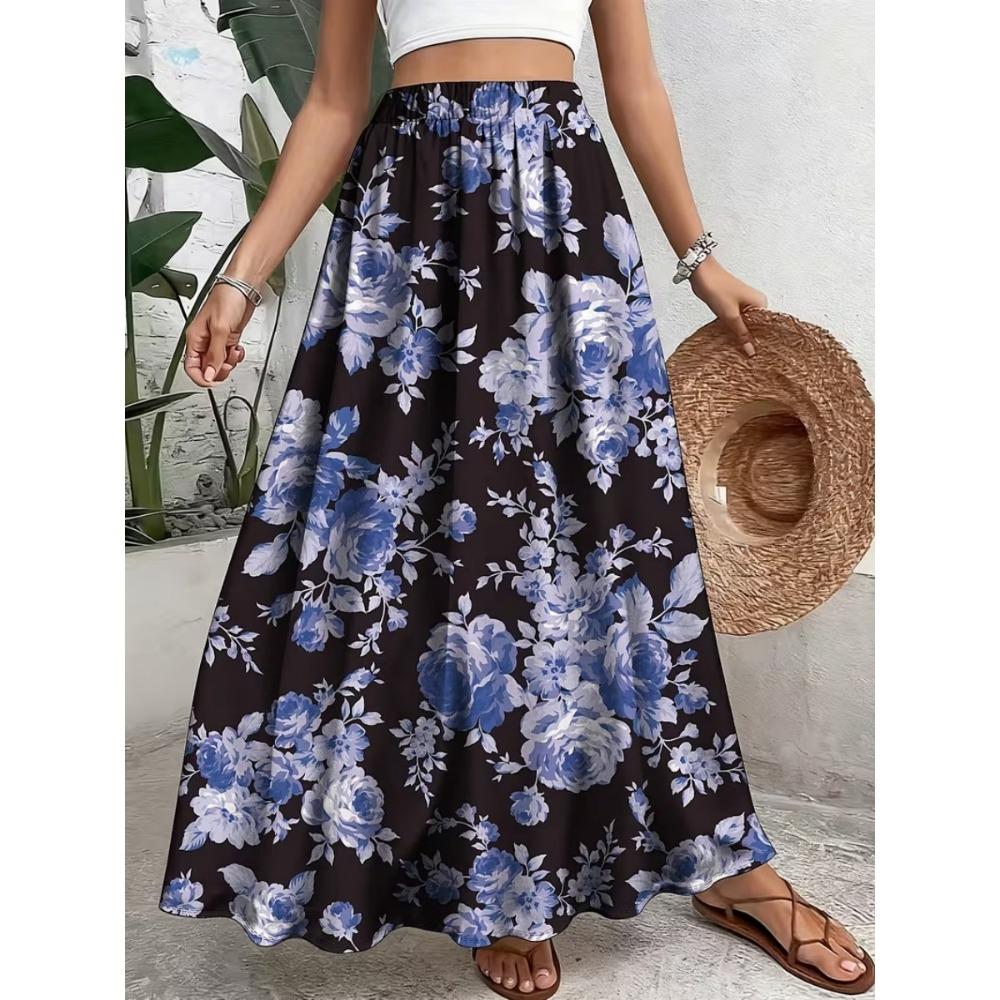 2026 Spring/Summer Women's Half Length Skirt Printed Elegant Elastic Waist, Different Country Fake Wind Beach Skirt Women's Wear