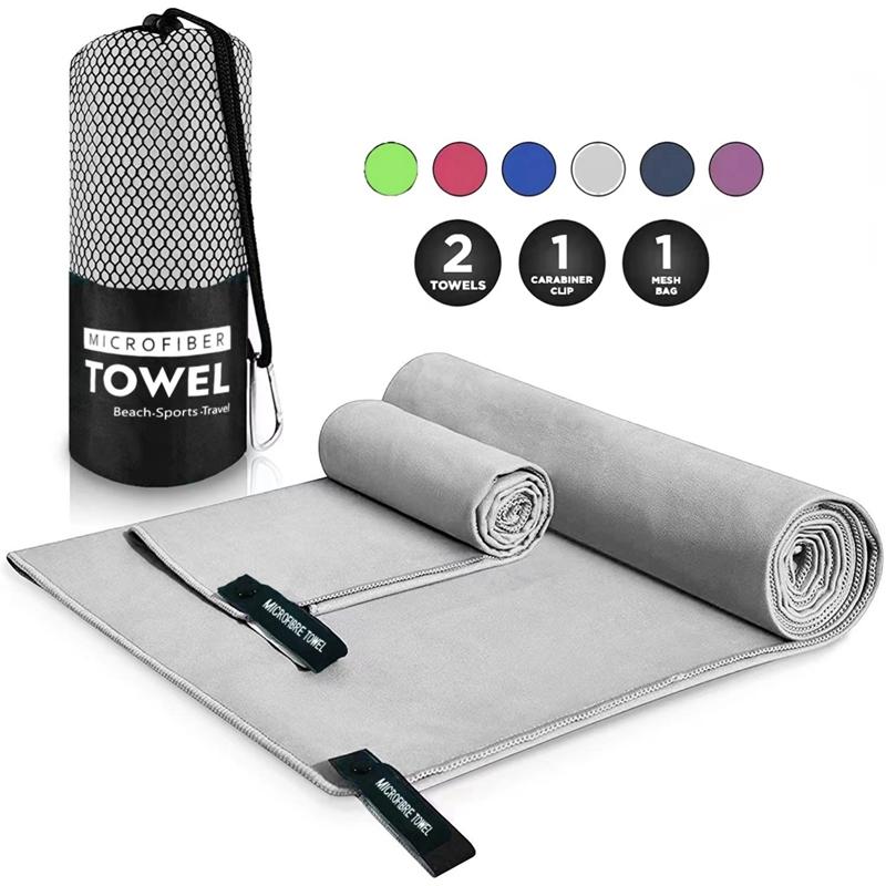 2PC Set Solid Microfiber Gym Towel Perfect Travel Sports Camping Beach Towels Fast Drying Super Absorbent Swimming Bath Towel