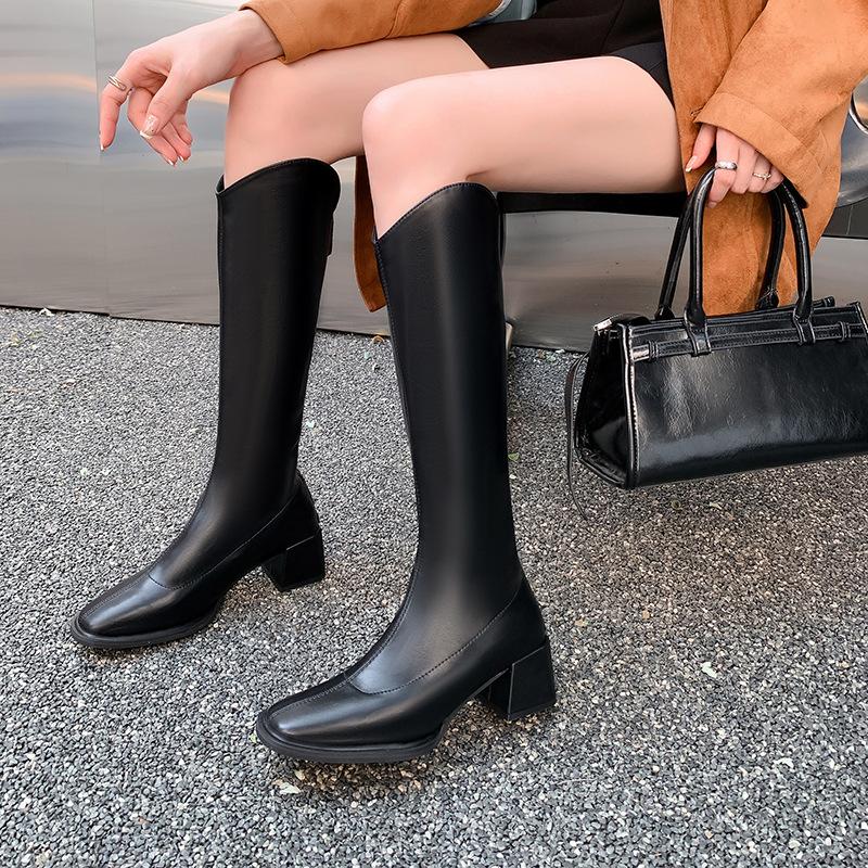 Autumn new square head thick heel elastic boots thin boots white short boots winter boots